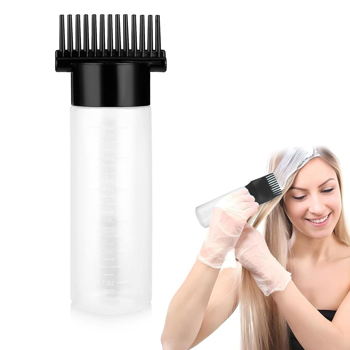 MAYCREATE Root Comb Applicator Bottle 180ml, Oil Applicator for Hair Dye Hair Oiling Applicator Bottle with Graduated Scale Treatment Essential MAYCREATE Root Comb Applicator Bottle 180ml, Oil Applicator for Hair Dye Hair Oiling Applicator Bottle with Graduated Scale Treatment Essential
